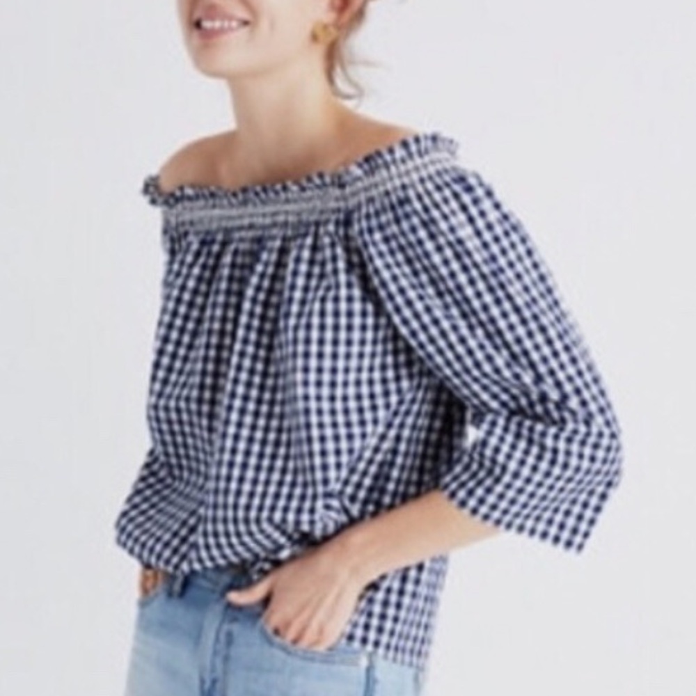 Madewell Blue and White Checkered Blouse NWT